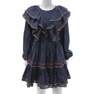 Something Navy Womens Mini Dress Blue Cotton Round Neck Long Sleeve Size XS